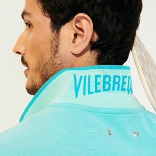 Picture of Men Others Solid - Men Cotton Pique Polo Shirt Solid, Azure details view 2 Picture of Men Others Solid - Men Cotton Pique Polo Shirt Solid, Azure details view 2