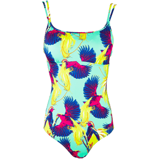 Mujer Una pieza Estampado - Bañador de una sola pieza con escote redondo y estampado Birds of Paradise para mujer, Veronese green front Mujer Una pieza Estampado - Bañador de una sola pieza con escote redondo y estampado Birds of Paradise para mujer, Veronese green front