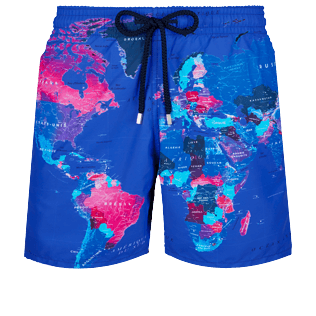 Men Classic Printed - Men Swimtrunks Mappemonde Sonar, Royal blue front Men Classic Printed - Men Swimtrunks Mappemonde Sonar, Royal blue front