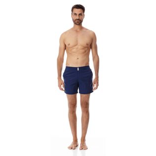 Uomo Altri Unita - Costume da bagno uomo elasticizzato con girovita piatto tinta unita, Blu marine dettagli vista 3