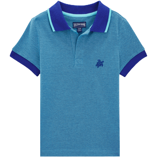 Jungen Andere Uni - Solid Polohemd aus Baumwollpikee mit changierendem Effekt für Jungen, Aquamarin blau Vorderansicht