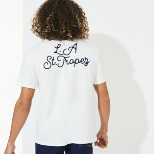 Hombre Autros Estampado - Camiseta con estampado LA/St-Tropez para hombre - Vilebrequin x Highsnobiety, Blanco vista trasera desgastada