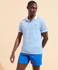 Men Cotton Changing Color Pique Polo Shirt Thalassa vista frontale indossata