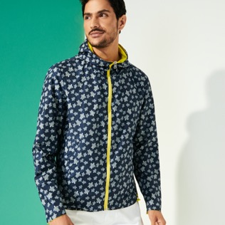 Picture of Others Printed - Reversible Windbreaker Jacket Micro Ronde des Tortues, Lemon front worn view Picture of Others Printed - Reversible Windbreaker Jacket Micro Ronde des Tortues, Lemon front worn view