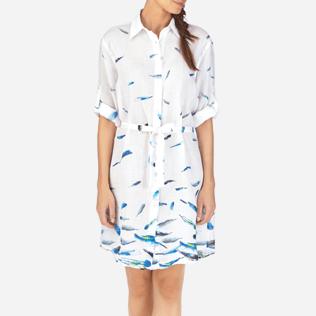 Femme Robes Imprimé - Robe chemise liquette longue Blue Breath, Blanc supp1 Femme Robes Imprimé - Robe chemise liquette longue Blue Breath, Blanc supp1