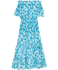 Schulterfreies langes Orchidees Kleid für Damen Weiss Vorderansicht