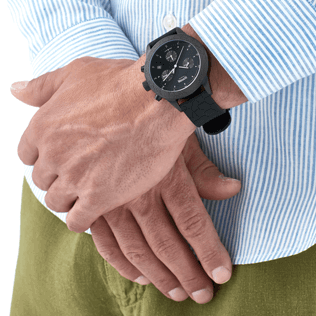050 Solid - Turtle scales Stainless steel chrono watchcase, Black backworn 050 Solid - Turtle scales Stainless steel chrono watchcase, Black backworn