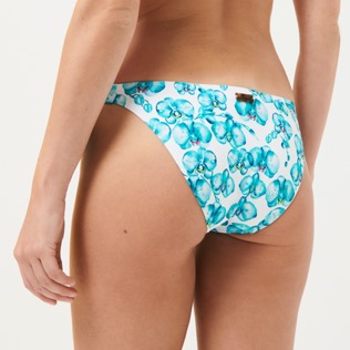 Women Fitted Printed - Women Bikini Bottom Mini Brief to be tied Orchidees, White details view 3