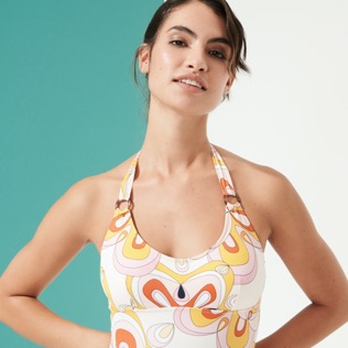 Damen Einteiler Bedruckt - Kaleidoscope Neckholder-Badeanzug für Damen, Camellia Details Ansicht 1
