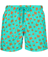Men Classic Embroidered - Men Swim Trunks Embroidered Micro Ronde Des Tortues - Limited Edition, Lazulii blue front view
