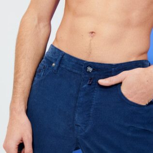 Hombre Autros Liso - Pantalón recto de terciopelo con cinco bolsillos para hombre, Azul marino supp3 Hombre Autros Liso - Pantalón recto de terciopelo con cinco bolsillos para hombre, Azul marino supp3