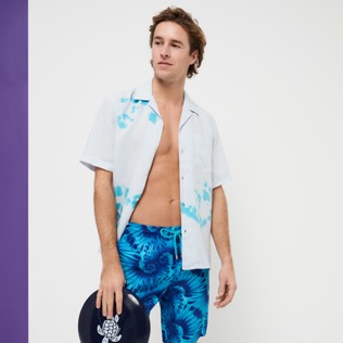 Uomo Altri Stampato - Camicia bowling uomo in lino e cotone Snail Tie & Dye, Azzurro dettagli vista 6