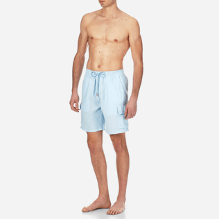 Men Others Solid - Men Cargo Linen Bermuda Shorts Solid, Sky blue frontworn Men Others Solid - Men Cargo Linen Bermuda Shorts Solid, Sky blue frontworn