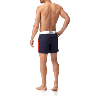 Men Flat belts Solid - Men Fitted Stretch Swimwear Tricolor, Navy backworn Men Flat belts Solid - Men Fitted Stretch Swimwear Tricolor, Navy backworn