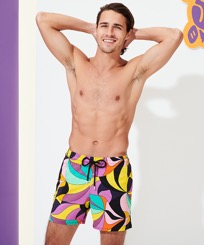 Men Stretch classic Printed - Men Stretch Swimwear 1984 Invisible Fish, Black front worn view
