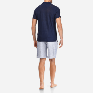 Men Others Solid - Men Linen Jersey Polo shirt Solid, Navy backworn Men Others Solid - Men Linen Jersey Polo shirt Solid, Navy backworn