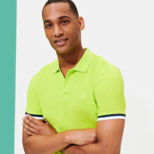 Imagen de Hombre Autros Liso - Polo en piqué de algodón de color liso para hombre, Limoncillo detalles vista 4 Imagen de Hombre Autros Liso - Polo en piqué de algodón de color liso para hombre, Limoncillo detalles vista 4