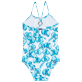 Mädchen Einteiler Bedruckt - Orchidees Badeanzug für Mädchen, Weiss Rückansicht