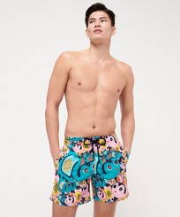 Men Classic Printed - Men Swimwear Maneki-neko, Ming blue front worn view