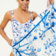 AUTRES Imprimé - Foulard en soie carré Cherry Blossom, Bleu de mer vue portée de face