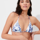 Damen Triangel Bedruckt - Cherry Blossom Triangel-Bikinioberteil für Damen, Sea blue Vorderseite getragene Ansicht