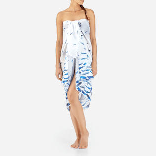 Pareos Printed - Blue Breath Solid cotton Pareo, White backworn Pareos Printed - Blue Breath Solid cotton Pareo, White backworn