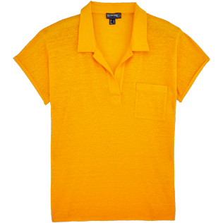 Donna Polo Unita - Polo in jersey di lino a tinta unita, Curcuma front Donna Polo Unita - Polo in jersey di lino a tinta unita, Curcuma front