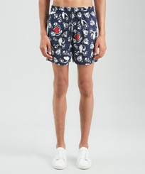 Men Classic Printed - Men Swimwear Palm Bear Hearts - VBQ x Palm Angels, Navy front worn view