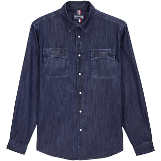 Hombre Autros Liso - Camisa vaquera de algodón para hombre, Dark denim w1 front Hombre Autros Liso - Camisa vaquera de algodón para hombre, Dark denim w1 front
