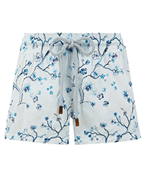 Damen Andere Bestickt - Cherry Blossom Badeshorts mit Stickerei für Damen, Sea blue Vorderansicht