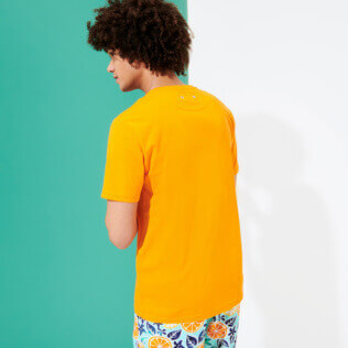 Hombre Autros Liso - Camiseta de algodón orgánico de color liso para hombre, Albaricoque vista trasera desgastada