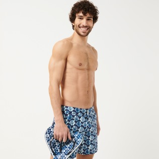 Costume da bagno uomo con cintura piatta stretch Batik Fishes Blu marine dettagli vista 3